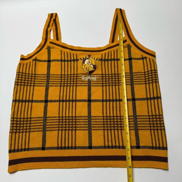 Harry Potter Hufflepuff Tank Top Womens 3X Plaid Knit Embroidered House Crest - Picture 3 of 8